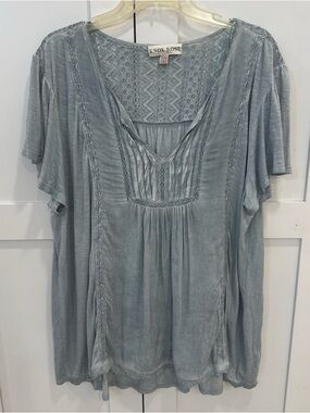 Knox Rose Light Blue Lace-Detail Peasant Top boho flutter sleeve sz XXL